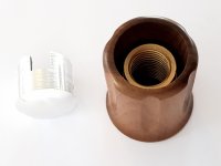 Drehknopf Knauf Heisswasser- Dampfventil mit Gewinde Holz (kleine Steigung) inkl. verchromte Kappe ohne Symbol