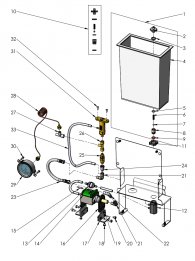 Profitec GO Kaltwasserbereich Manometer Pumpe Tank Explosionszeichnung
